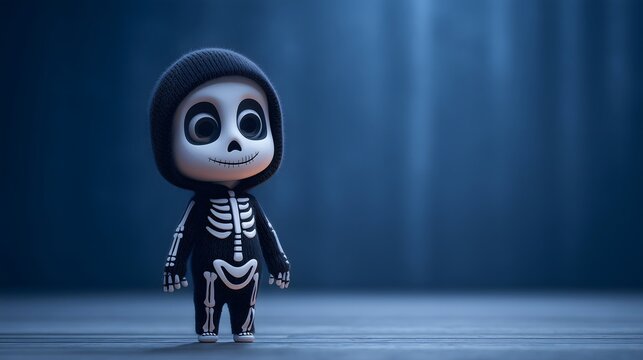 Cute Cartoon Skeleton Child Halloween Costume - Powered by Adobe