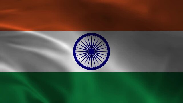 The national flag of India, known as the Tiranga, waving with a silky texture in a gentle breeze