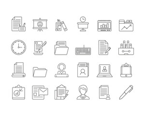 Set of office icon line art style vector template