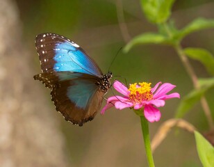 Obraz premium Butterfly perched on pink flower in vibrant garden