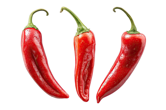 Three red chili peppers arranged in a V shape