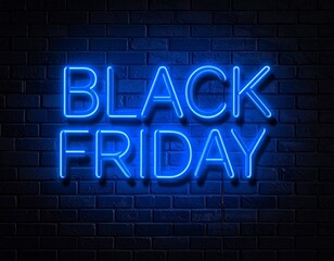 Neon Black Friday Sign on a Dark Brick Wall with Reflections