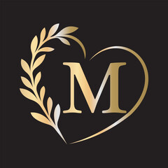 Love Flower Logo combine with letter M vector template