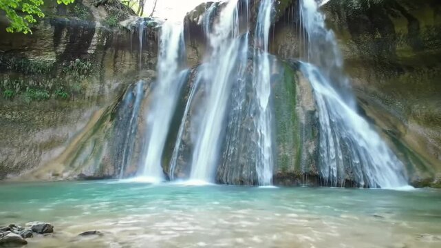 Waterfall cascading into pool