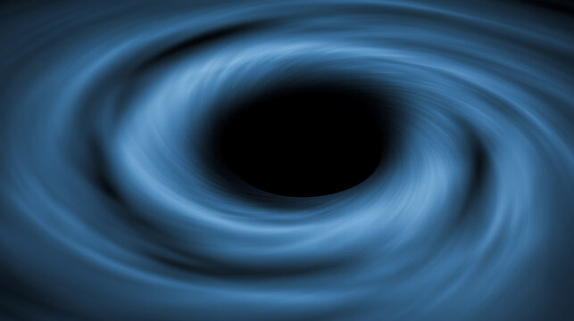 Abstract depiction of a black hole with swirling blue energy