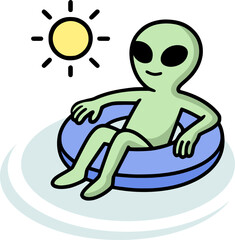 Funny alien in swim float draw