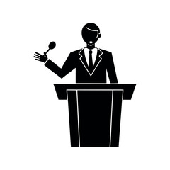 Black and White Silhouette Image of a Person Giving a Speech