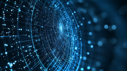 Abstract Digital Network Tunnel with Blue Light Nodes