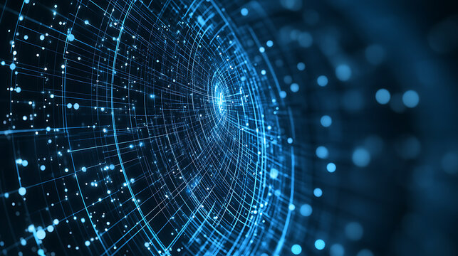 Abstract Digital Network Tunnel with Blue Light Nodes