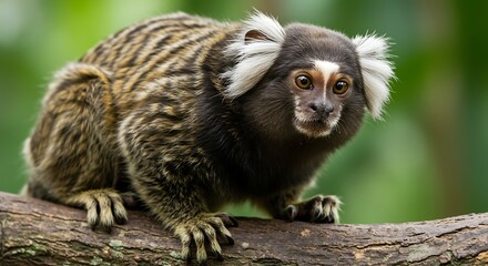 Obraz premium Close up of a marmoset monkey sitting on a branch.