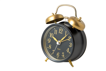 Vintage twin bell alarm clock isolated on white background