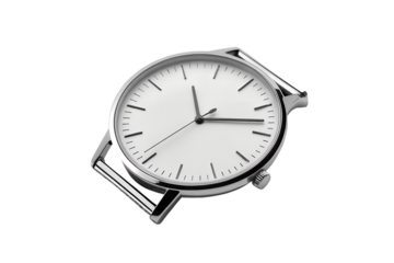 Classic wristwatch with white face isolated on white background