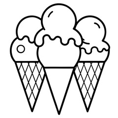 Three Ice Cream Cones Outline