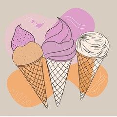 Three Ice Cream Cones Illustration