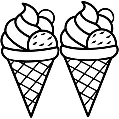 Two Simple Ice Cream Cones Outline