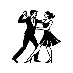 Elegant couple performing the tango in a stylish black and white illustration
