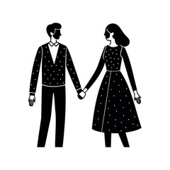 Abstract Illustration of a Romantic Couple Holding Hands in Formal Attire