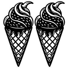 Two Ice Cream Cones Black and White