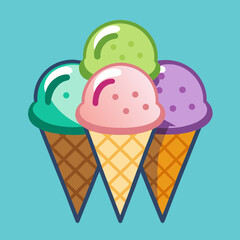 Three Colorful Ice Cream Cones
