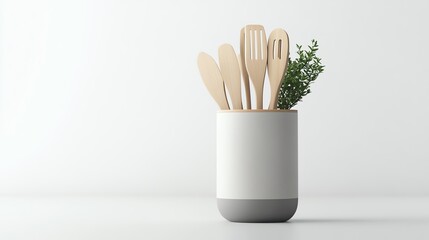 A mockup of a branded kitchen tool holder on a white background