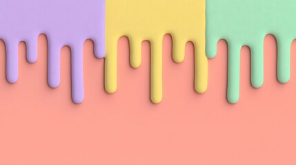 Pastel Colored Drips on Coral Background with Copy Space, Sweet and Playful Texture for Food, Arts, or Holiday Themed Design Projects