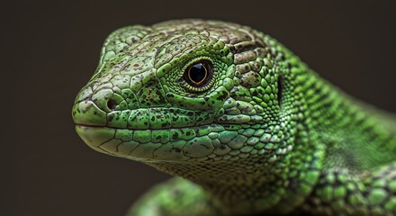 Naklejka premium Close-up of a green lizards head.