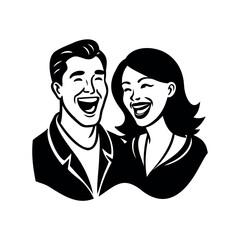 Monochrome Illustration of a Laughing Couple Embracing Each Other in Joy