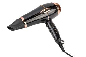 Professional black hair dryer isolated on white background