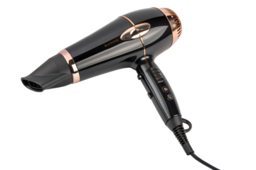 Professional black hair dryer isolated on white background