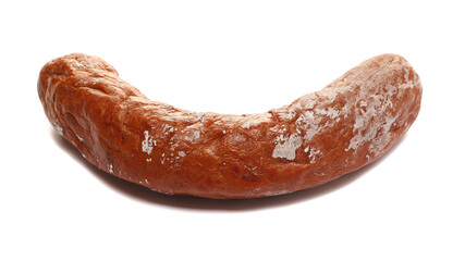 Moldy sausages isolated on white background