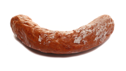 Moldy sausages isolated on white background