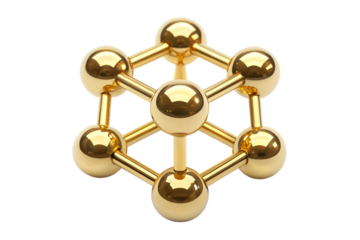 Golden geometric molecule structure isolated on white background