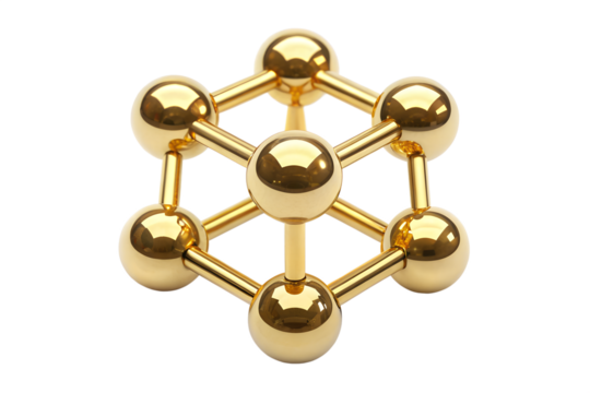 Golden geometric molecule structure isolated on white background