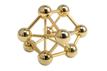 Golden molecular structure isolated on white background