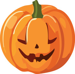 A cheerful jack-o'-lantern pumpkin, carved with a smiling face, ready for Halloween.
