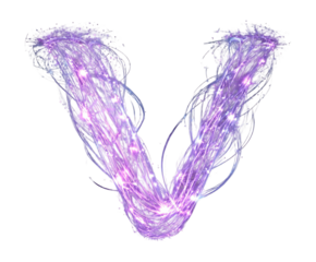 Violet Fiber Optic Letter V Isolated on White Background
