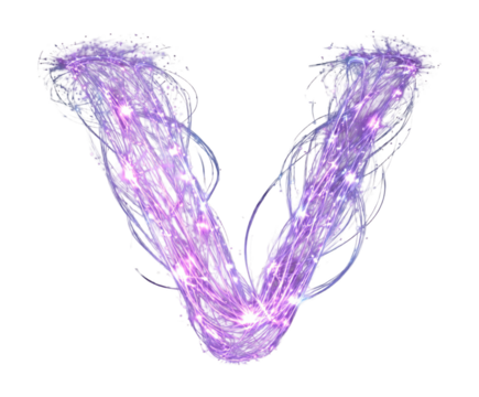 Violet Fiber Optic Letter V Isolated on White Background
