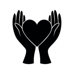 Obraz premium Hands holding heart silhouette, representing love, care, and protection concept