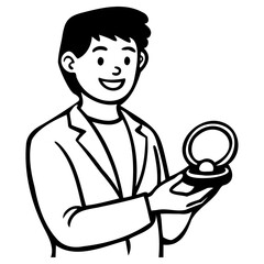 Smiling man in suit holding ring box