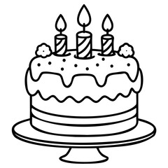 Birthday cake with lit candles and decorations