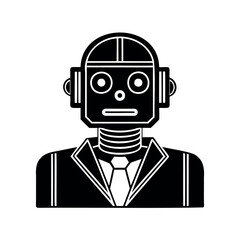 Formal Robot Icon Black and White Design, Business Robot Illustration, Retro Style