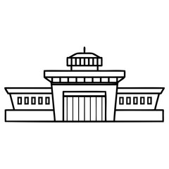 Fototapeta premium Minimalist black and white line drawing of a traditional building with dome