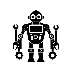 Retro Robot with Tools and Gears Ready to Build Something Amazing