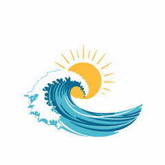 Obraz premium Stylized Ocean Wave With Bright Sunburst In The Background water surf