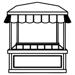 Simple black and white market stall or vendor booth illustration