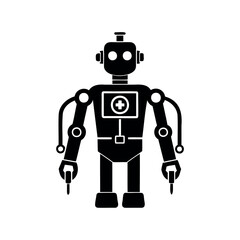 Retro style robot with a plus symbol on its torso design