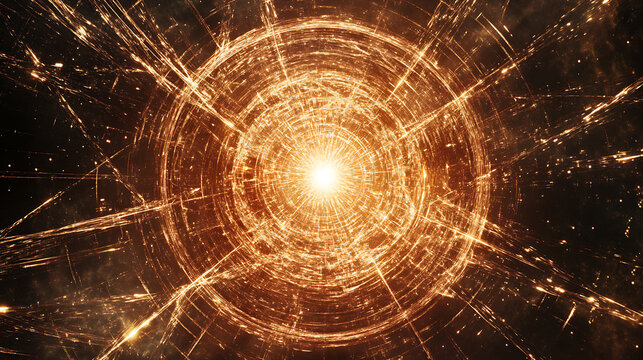 Radiant Golden Spiral Tunnel with Sparkling Light Effects