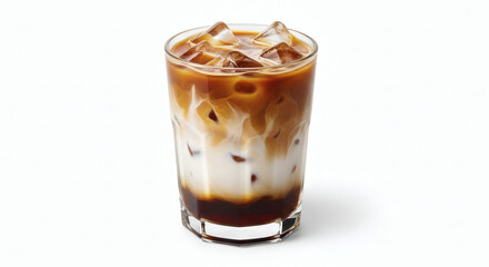 Refreshing iced coffee beverage in transparent glass