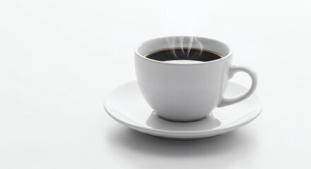 Obraz premium Steaming cup of coffee on clean, minimalist white background