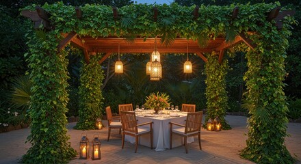 Obraz premium Outdoor dining pergola setting